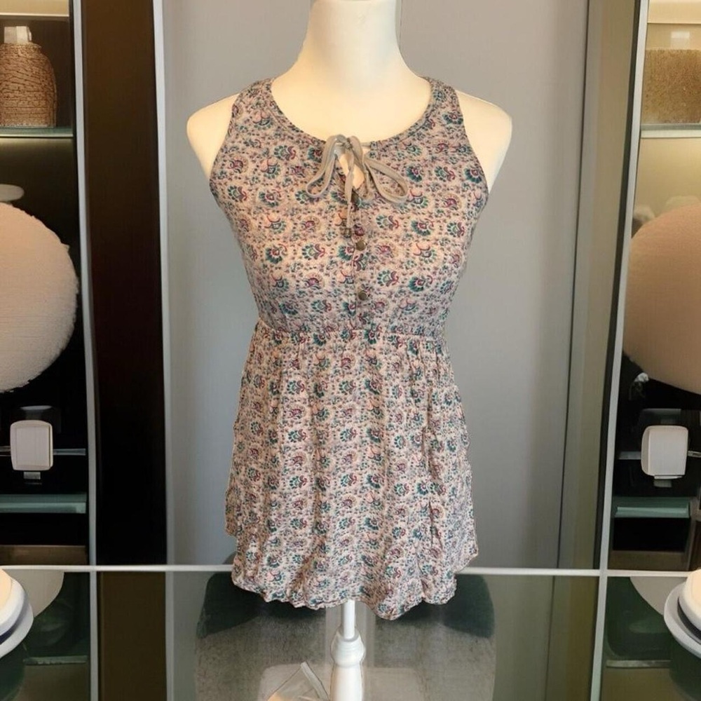 Gray/purle pleated floral mini dress ECOTE XS